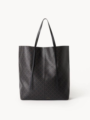 By Malene Birger Abrille Printed Tote Bags Dark Chokolate | USA_BB93901